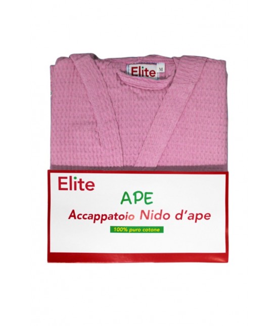 Accappatoio nido d'ape in puro cotone con cappuccio e cintura tinta unita - ape : Colore prodotto - Rosa, Taglia - S